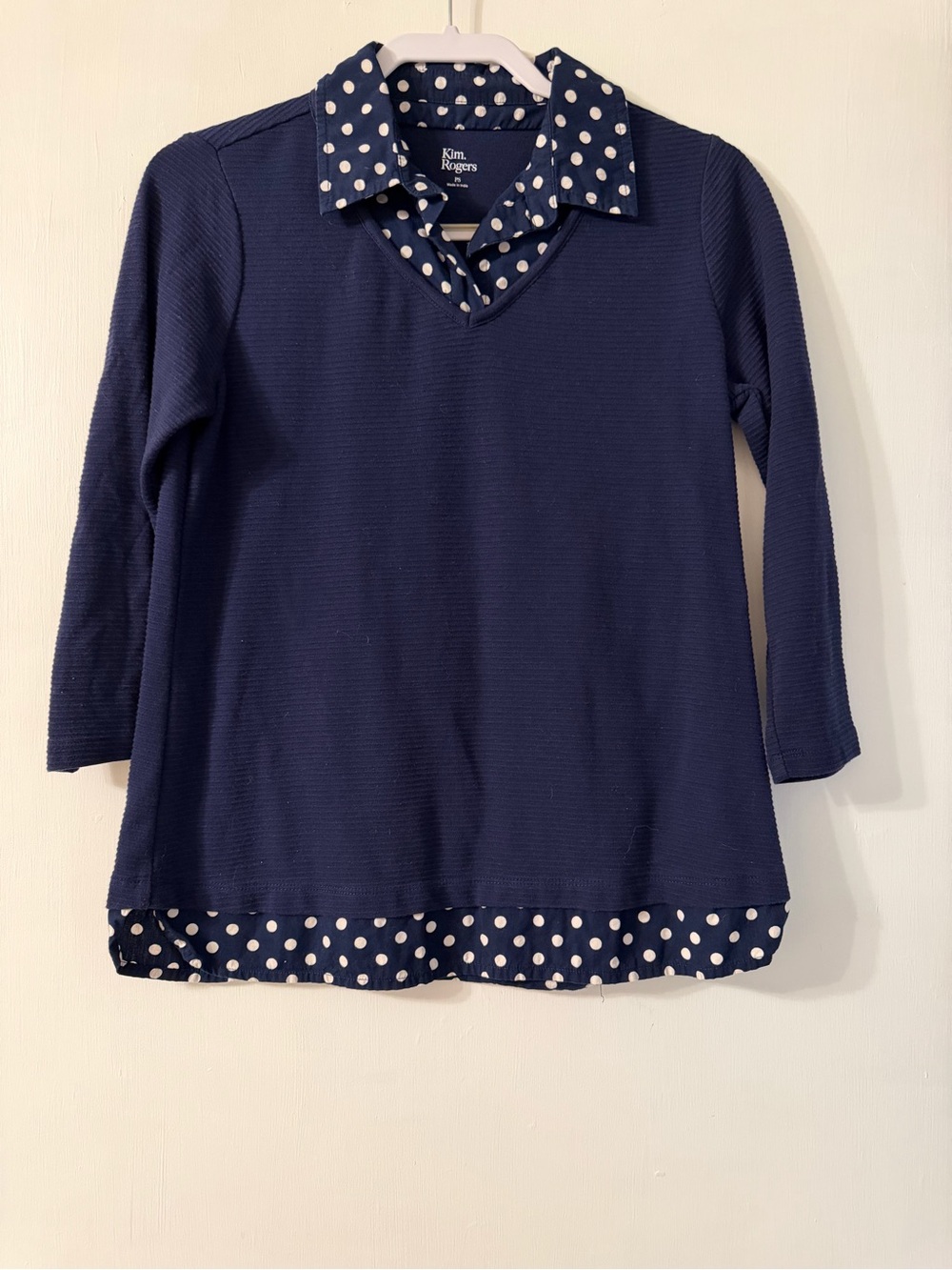 Kim Rogers Navy Polka Dot Layered-Look Top